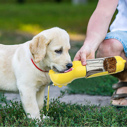 Dog Water Bottle, 4 in 1 Pet Travel Water Cup with Food Box, Shovel,Garbage Bags for Hiking Travel(Yellow)