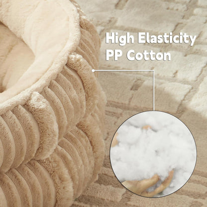 Cat Beds for Indoor Cats,Kitten Bed,Dog Bed for Extra Small Dogs Breeds,Puppy Kennel Bed, Comfy Durable Pet Sleeping Bed, Washable Roun Cat Beds & Non-Slip Bottom, Beige 18" L X 18" W X 7" Th