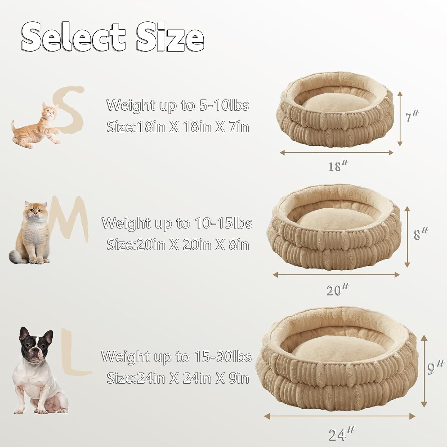Cat Beds for Indoor Cats,Kitten Bed,Dog Bed for Extra Small Dogs Breeds,Puppy Kennel Bed, Comfy Durable Pet Sleeping Bed, Washable Roun Cat Beds & Non-Slip Bottom, Beige 18" L X 18" W X 7" Th